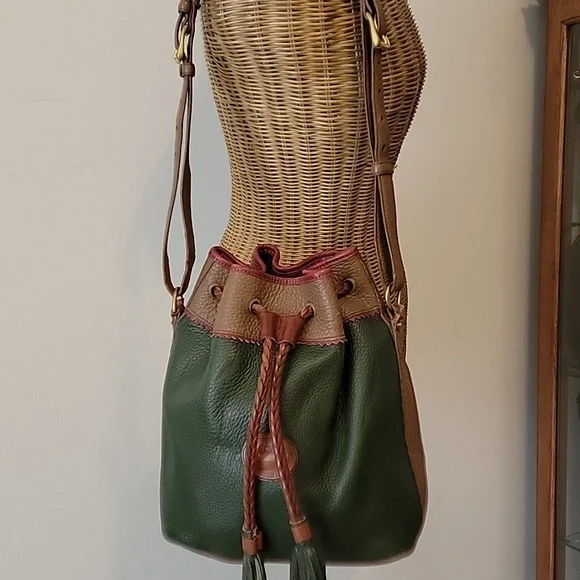 Dooney & Bourke Vintage Teton Drawstring Bucket Bag Green Drawstring - Picture 1 of 14